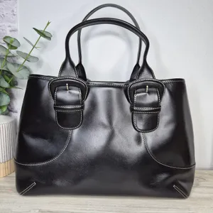 Cole Haan Black Leather Shoulder Bag Tote Purse Contrast Stitch Buckle Accent thumbnail 1