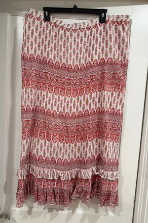 Women's Maxi Skirt in Pink and Cream Boho Print thumbnail 1