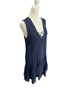 Zadig & Voltaire Navy Lace Up Studded Rory Spi Mini Dress Size S Boho Designer thumbnail 3