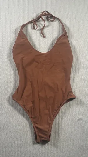 Aerie One Piece Swimsuit Small Brown Halter Scoop Neck Backless Bathing Suit thumbnail 1