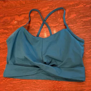 girlfriend collective Twist-Front Strappy Bralette - Teal Blue Medium thumbnail 1
