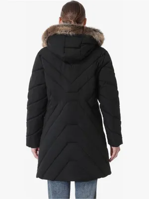Women's Black Quilted Puffer Coat with Faux Fur Hood AP thumbnail 5