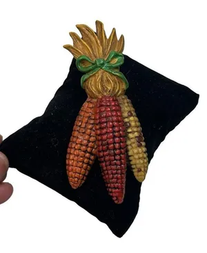 Papel Giftware Vintage Pin Brooch Thanksgiving Harvest Corn Red Orange Yellow Us thumbnail 1