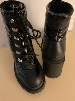 Marc Fisher women black leather platform combat boots US 7.5 thumbnail 1
