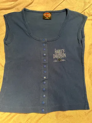 Harley Davidson blue button up tank shirt  thumbnail 6