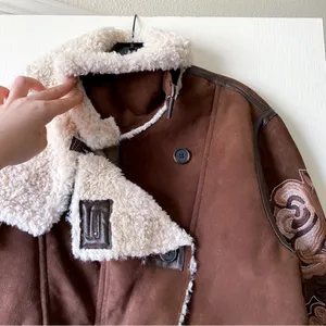 Free People Andies Vegan Moto Jacket Embroidered Floral Brown Bear Small NWT‎ thumbnail 5