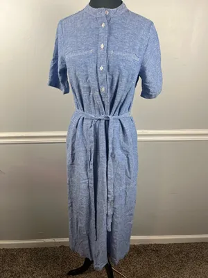 Banana Republic Factory Utility Striped Linen Blend Midi Dress Antique Blue S thumbnail 2