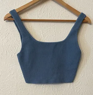 Babaton Ribbed Square-Neck Crop Tank Blue Small thumbnail 1