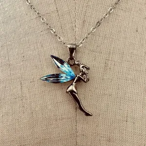 Silver tone and blue tinker bell pendant necklace thumbnail 7
