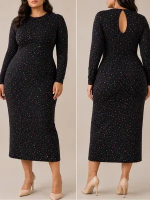 Dancing Leopard Dove Black Abstract Print Long Sleeve Bodycon Stretch Midi Dress thumbnail 2