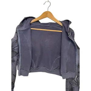 Buff Bunny Collection Cropped Zip Up Hoodie Charcoal Leaf Print Athleisure‎ M thumbnail 9