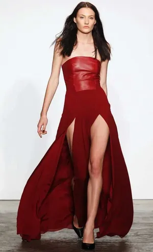 Sachin & Babi Burgundy Lamb Leather Silk‎ Strapless Pleated Maxi Dress Size 4 thumbnail 1