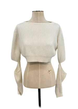 House of CB Tatum Crop Sweater Ivory Cutout‎ Sleeve Rib Knit Top Small thumbnail 1