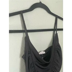 New Free People Black Star Shimmer Ruched Paneling Bodysuit Size XS Going Out thumbnail 4