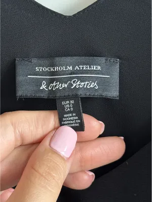 & Other Stories Black Tie Strap Midi Dress V Neck Sleeveless Size 0 EUR 32 thumbnail 2