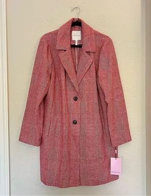 Anthropologie Avec Les Filles Red Houndstooth Plaid Longline Blazer NEW Size XL thumbnail 5