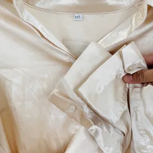 Daily Drills Ivory Champagne Button Down Long Sleeve Satin Resort blouse EUC thumbnail 10