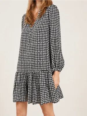 Anthro Maeve Margaret Houndstooth Tunic Ruffle Hem Long Sleeve Mini Dress thumbnail 9
