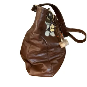 Arte Piel Brown Handcrafted W/Applique Flowers Leather Tote Shoulder Bag thumbnail 3