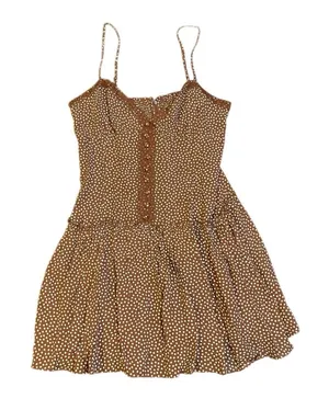 Reformation Citrus Brown Polka Dot Lace Trim Minidress 12 NWT Smoked Back Flirty thumbnail 1
