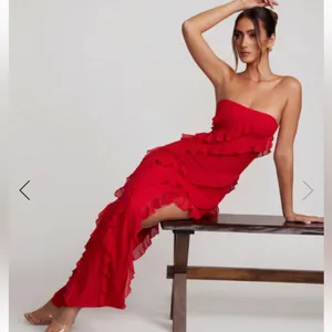 OhPolly Nevali Bandeau Ruffle Detail Maxi Dress in Red‎ Sz 8 thumbnail 1