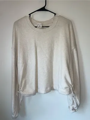 Aerie Cream Drawstring Hem Pullover Sweatshirt thumbnail 1