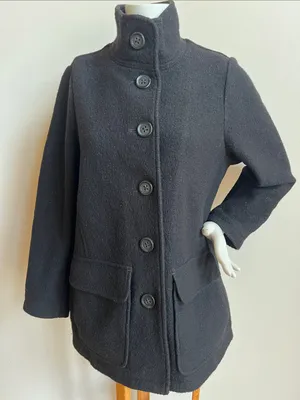 L.L. Bean Black Wool High-Collar Pea Coat with large 2 pockets wardrobe staple thumbnail 1