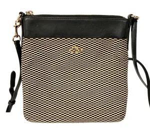Coach Kitt Jacquard Tan Black Leather Crossbody‎ Bag thumbnail 1