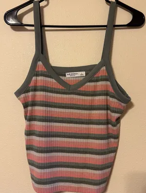 Arizona Jeans Women's Camisole - Green and Pink Stripes thumbnail 1