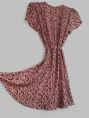 NEW Size S Floral Wrap Dress in Dusty Rose thumbnail 3