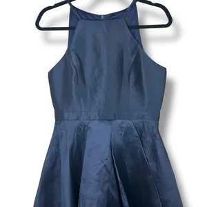 NEW Lulus Broadway Show Navy Blue High-Low Taffeta Pleated Gown Dress Medium thumbnail 6
