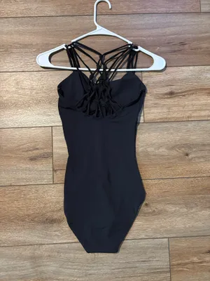 Capezio Women’s Black One-Piece Dance Leotard With Strappy Gold Glitter Back thumbnail 2