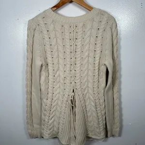 Cabi Womens Sweater‎ Small Cable Knit Corset Tie Back Style 3157 Ivory Cream thumbnail 10