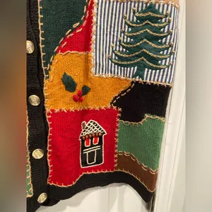 VTG 80s Cambridge Country Store Size L Christmas Sweater Vest Cotton Patchwork thumbnail 4