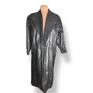 Vintage Wilsons Leather Black Trench Coat Thinsulate‎ Insulated Medium Longline thumbnail 4