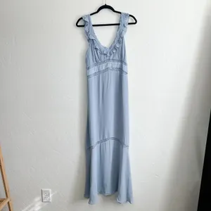 Reformation |‎ Purdie Lace-Trim Flutter Strap Midi Dress in Mineral Blue thumbnail 6