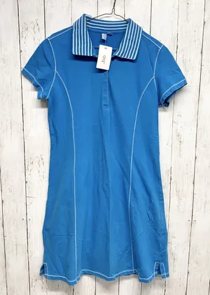 Side Ways Dress Women Large Blue Stripe Collared Knit Athletic Short Sleeve Midi thumbnail 1