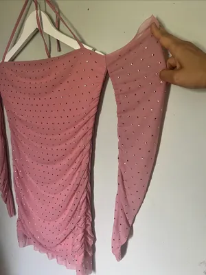 Pink Off-Shoulder Rhinestone Dress thumbnail 3