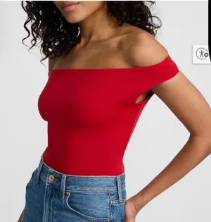 New With Tags Express Body Contour High Compression Off The Shoulder Bodysuit Lipstick Red Size XL thumbnail 1