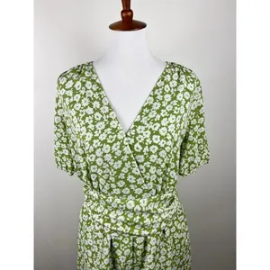Heartloom Green Floral Wrap Front Romper Puff Sleeve Pockets Large thumbnail 15