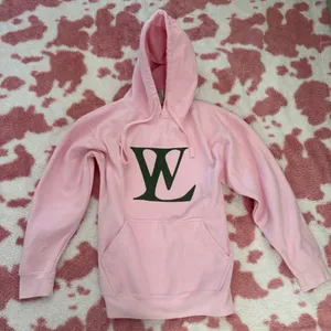 Y2K Baby Pink Monogram Hoodie 💕 Coquette Streetwear Pullover Size Small thumbnail 1