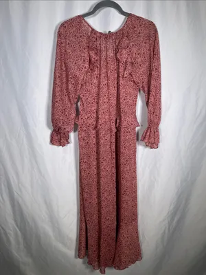 Loft Womens Pink Floral Ruffle Sheer Maxi Dress New With Tags Small Petite thumbnail 6