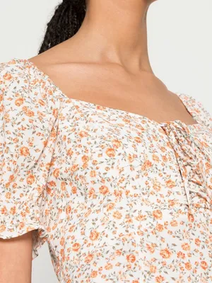 EVER NEW CURVE Plus Size Floral Midi Dress 18 Puff Sleeve Side Slit Smocked Back thumbnail 3