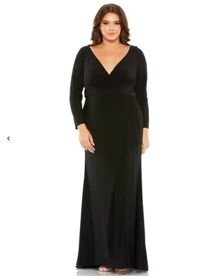 Mac Duggal Black V-Neck Long Sleeve Maxi Evening Gown Dress Plus 16W NEW 68442 thumbnail 11