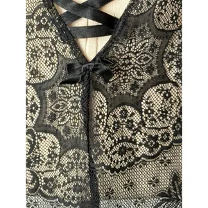 Victoria's Secret Chemise Women Medium Black Sheer Lace Corset Back Coquette thumbnail 11