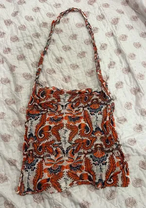 Free People Bohemian Orange Blue floral Patterned thin slouchy bag thumbnail 1