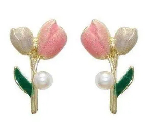 S925 silver needle pink tulip earrings female niche design delicate earrings thumbnail 1