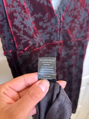 Burgundy Floral Burnout Velvet Lace Trim Mini Dress V-Neck Sleeveless L thumbnail 5