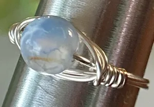 Handmade Handcrafted silver tone blue agate wire wrapped crystal ring size 9 thumbnail 1