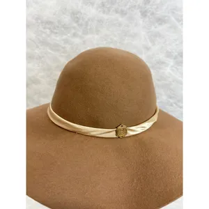 Vince Camuto Brown 100% Wool Floppy Wide Brim Hat with Gold Logo‎ Medallion OS thumbnail 2